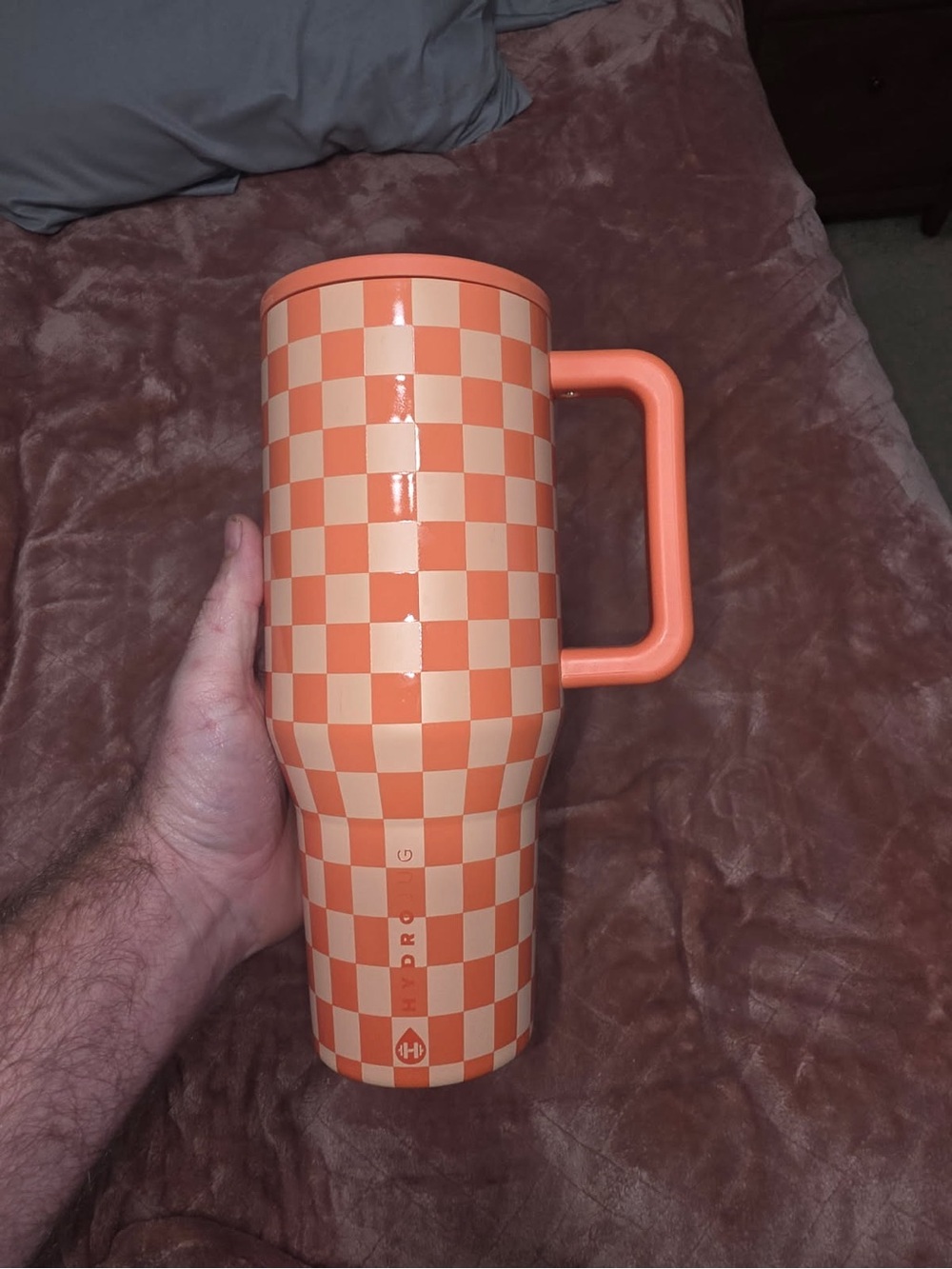HydroJug Orange Checkered Insulated Travel Mug with Handle